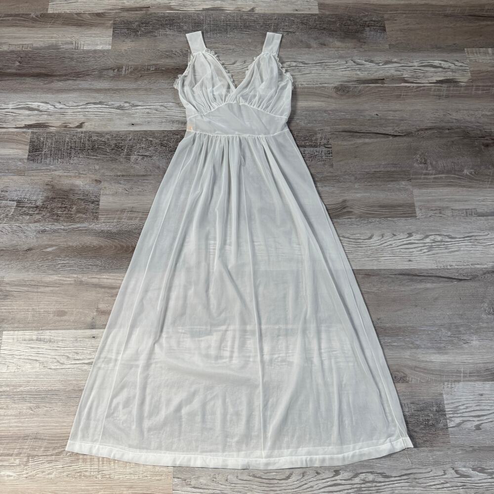 Lady Elizabeth Vintage White Sheer Nightgown Maxi Bridal S 60s 70s Fairy Lace